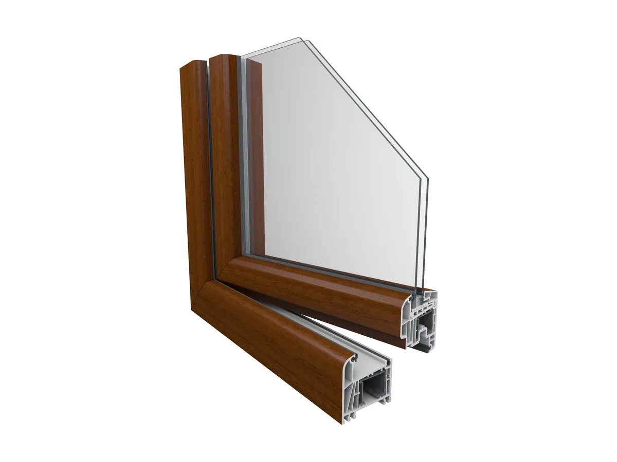 Esquina de ventana EuroFutur Elegance foliada imitación madera