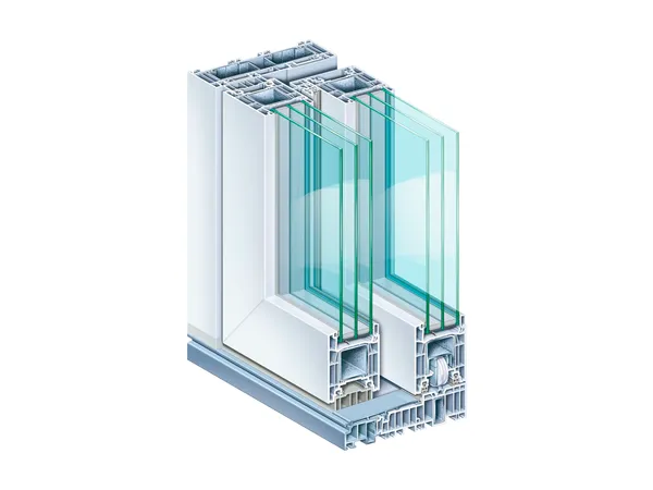 Corte de la corredera elevadora Kömmerling PremiDoor 76 con triple vidrio